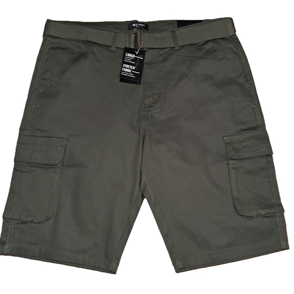 Blu Rock Men's Cargo Shorts,‎ Olive, Size 38, 24 in long